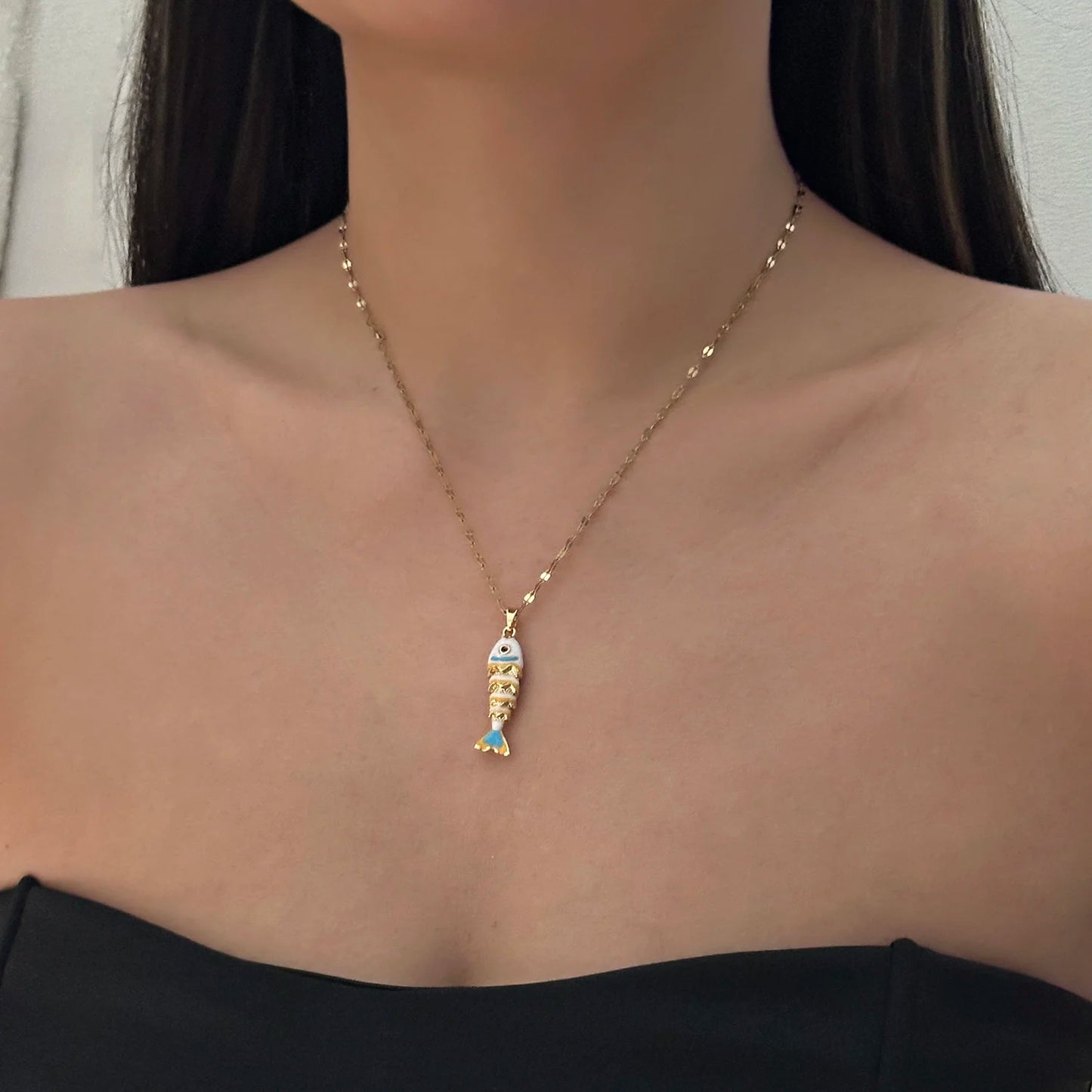 Minimalist Colorful Enamel Fish Pendant Necklace for Women Dainty Gold Tone Chain Simple Ocean Charm Cute Statement Jewelry Gift
