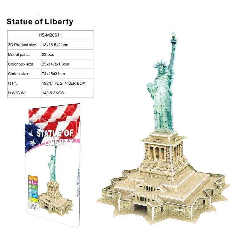 3D World-famous Architectural Puzzle Big Ben Pisa Tower White House Kindergarden Toy Children Classroom Handmade Gifts Jigsaw
