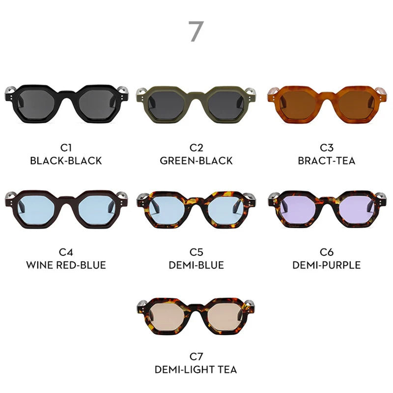 JNPCXI New Fashion Polygon Small Square Women Sunglasses Retro Rivets Men Leopard Blue Shades UV400 Trending Sun Glasses