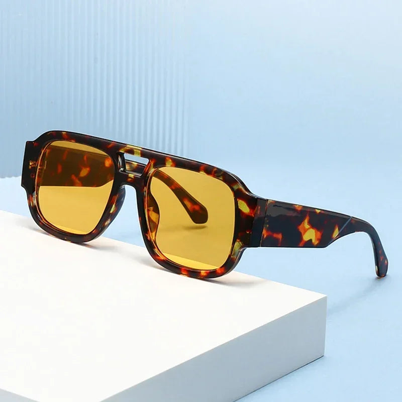 JNPCXI Fashion Women Double Bridges Square Sunglasses Candy Color Retro Wide Legs Men Sun Glasses Shades UV400