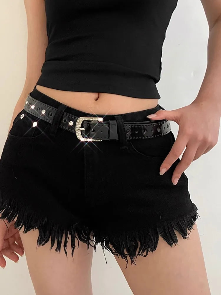 White Y2K Belt Female Rhinestone Pink Lovely New Millennium Spice Girl Belt Tie-In Korean Version Decoration Trend