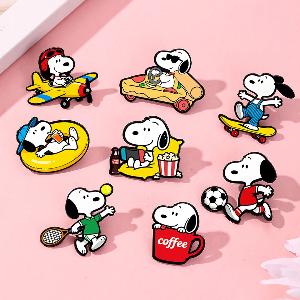 8pcs Cartoon White Puppy Dogs Enameled Brooches Cute Animal Lapel Pins Fashion Jewelry Accessories Set Gift for Friends