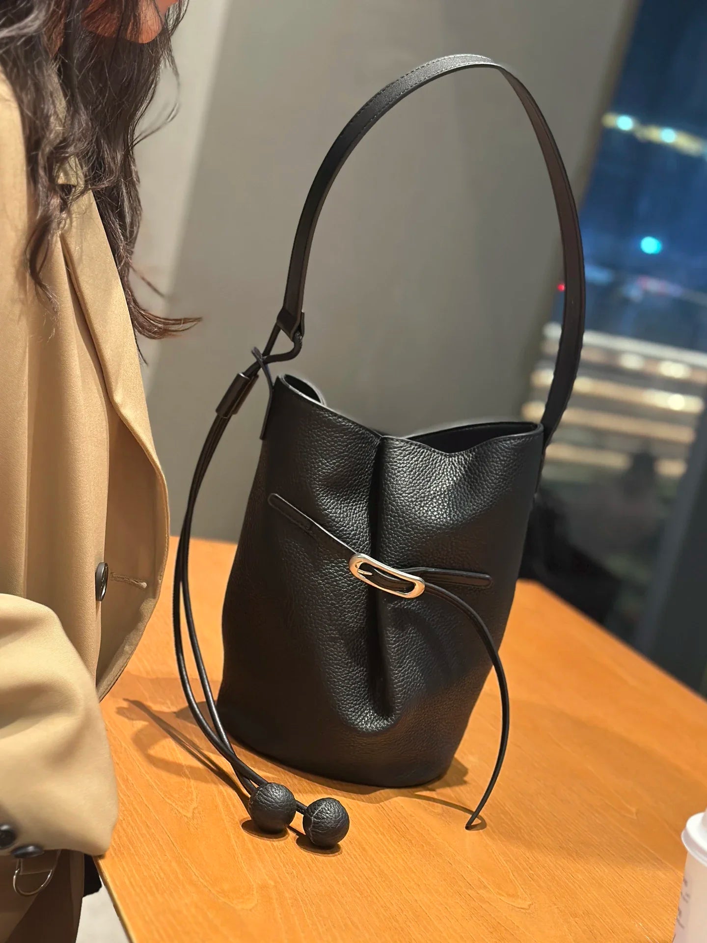 Women Mini Genuine Leather Bucket Bag Real Leather Crossbody & Top Handle Drawstring Shoulder Bag Luxury Designer Underarm Bags