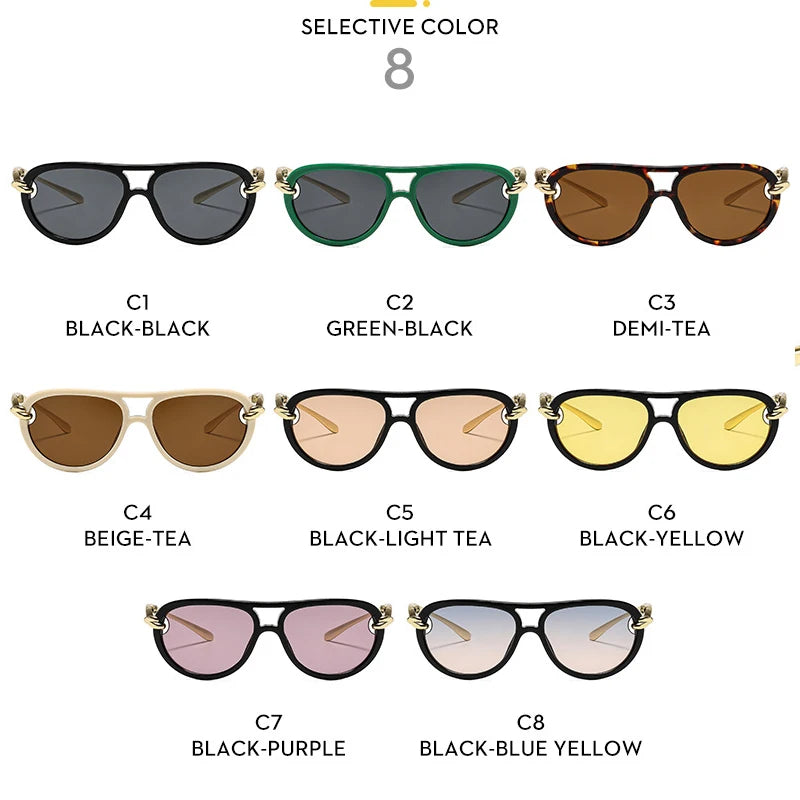 JNPCXI Ins Popular Fashion Double Bridges Pilot Women Luxury Sunglasses Brand Designer Oval Hollow Shades UV400 Men Sun Glasses