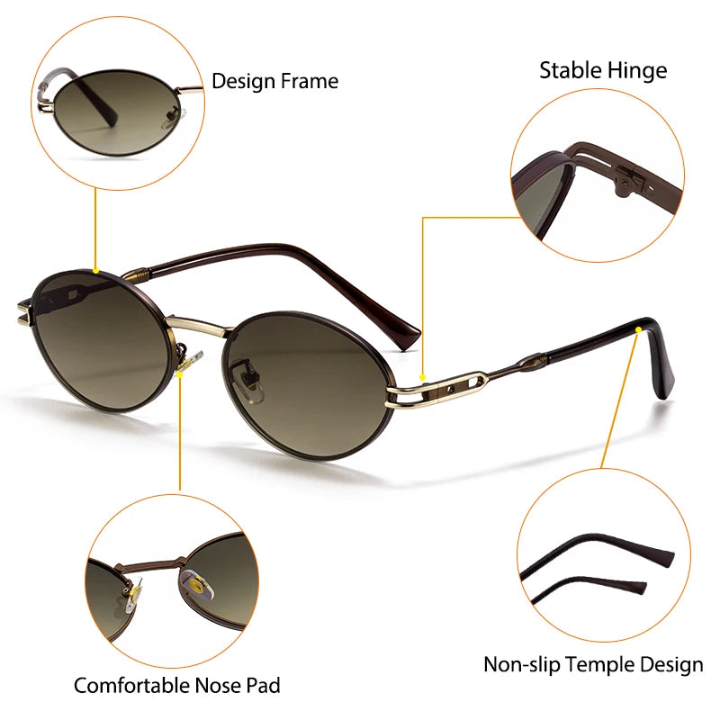 CATERSIDE Vintage Men's Oval Sunglasses Vintage Small Metal Frame Design Sun Glasses Women's Travel Party Eyewear UV400