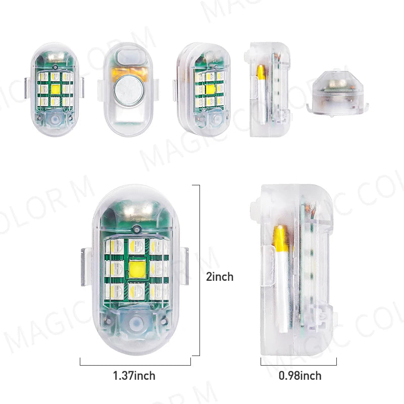 2PCS Wireless LED Strobe Light Remote Control Warning Lamp Flash Indicator Anti-collision For Car Auto Motorcycle Drone Cruise