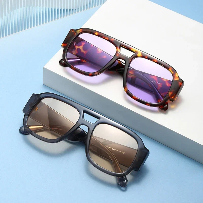JNPCXI Fashion Women Double Bridges Square Sunglasses Candy Color Retro Wide Legs Men Sun Glasses Shades UV400