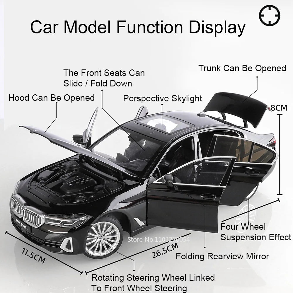 1:18 X5M 530Li Alloy Model Toy Car Model Doors Opened Front Wheel Steering Shock Absorption Miniature Vehice Adult Gift for Boy