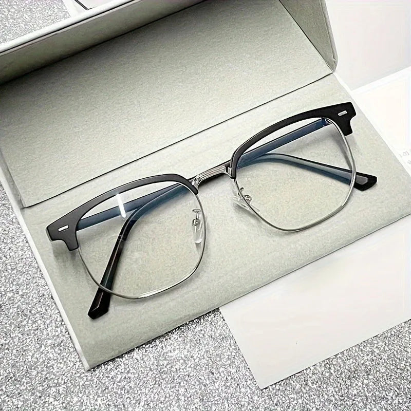 Retro Half Gold Frame Anti Blue Light Glasses - Unisex Classic Simple Design Fashion Accessories Elegant Frame