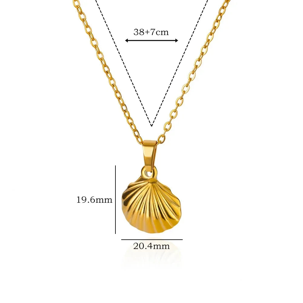 Women Conch Pendant Gold Color Stainles Steel Shell Ocean Necklace Star Jewelry