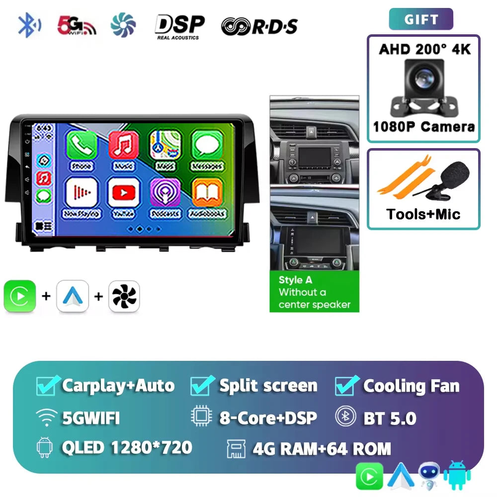 Android 15 Car Radio For Honda Civic 10th 2015 2016 2017 2018 2019 2020 2021 Player Wireless Carplay Android Auto Multimedia 2 D