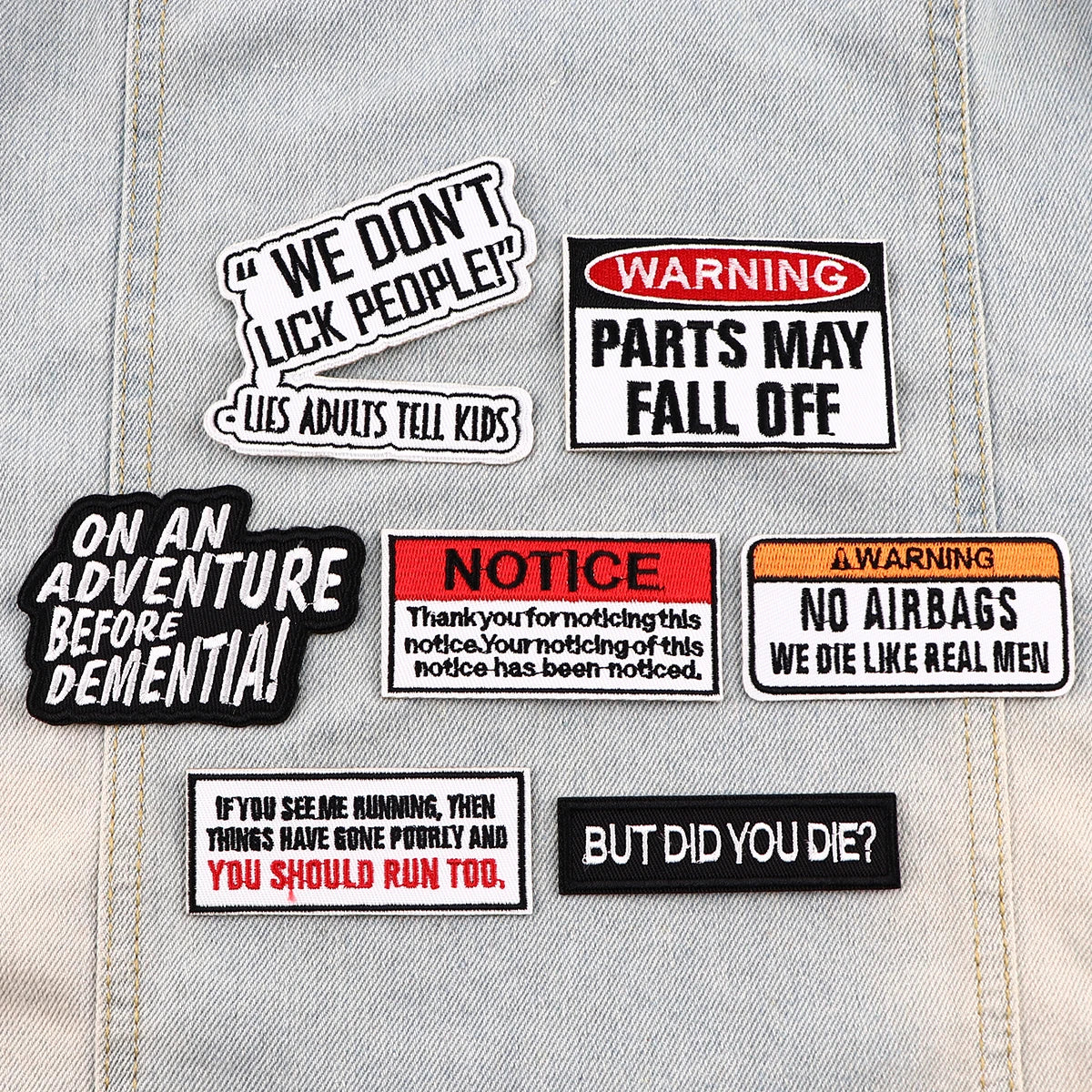 Warning Signs Patch NOTICE Iron On Patches For Clothing Stickers Quotes Embroidered Patches On Clothes DIY Clothes Stripesigns