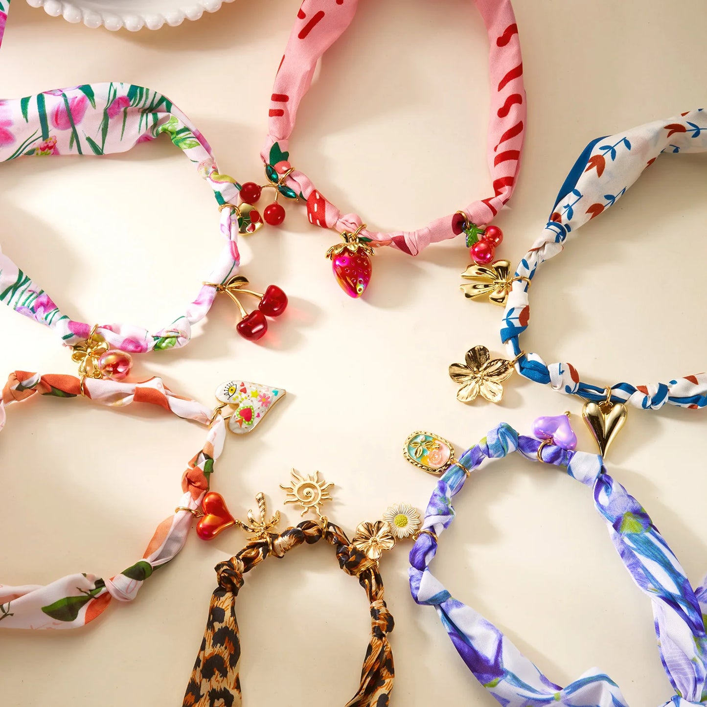 Sweet Cherry Strawberry Bow Heart Pendant Necklace Women's Colorful Ribbon Choker New Trend Neck Chain Jewelry Y2K Accessories