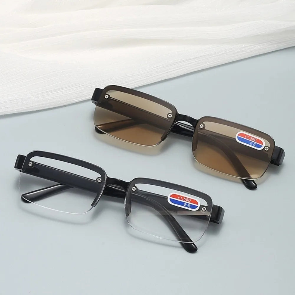 +100 To +400 Half-Rim Reading Glasses Men and Women Crystal Glass Lens Presbyopia Glasses with Grade
