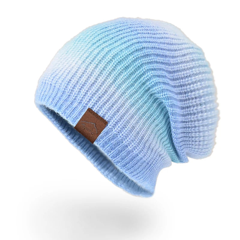 Xinbaoguan 60% acrylic 9858 autumn and winter new knitted hat trend gradient tie dye warm hat rainbow fashionable woolen hat