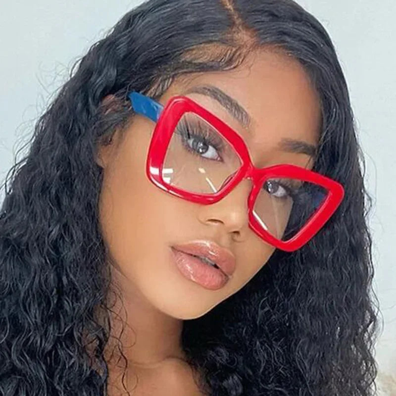 JNPCXI New Fashion Oversized Frame Gradient Women Irregular Anti Blue Light Glasses Fashion Women's Flat Light Glasses