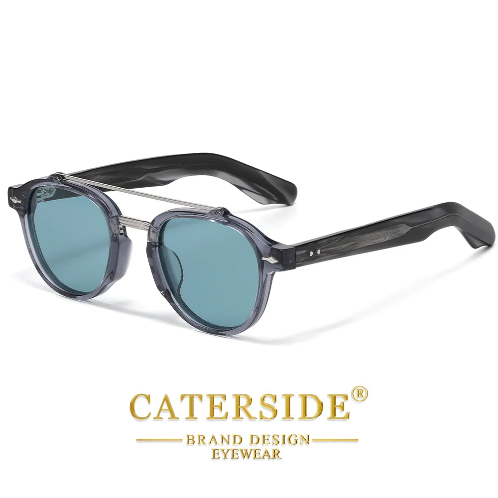 CATERSIDE Men's Flat Top Double Bridges Polarized Sunglasses Acetate Square Suneyeglass Women Fashion Retro Gifts Eyewear UV400