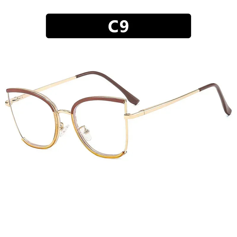 JNPCXI Retro Oversized Cat Eye Women Metal Glasses Frame Fashion Clear Anti-Blu-Ray Eyewear Men Optical Computer Square Frames