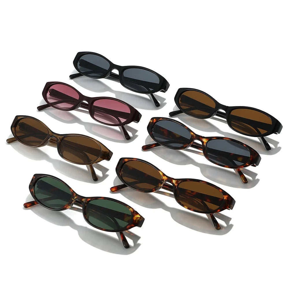 JNPCXI New Fashion Small Oval Punk Men Sunglasses UV400 Retro Rivets Women Cat Eye Leopard Sun Glasses