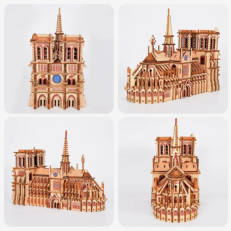 DIY 3D Wooden Puzzle Notre Dame De Paris Dimensional Model Learning Educational Games Toys for Children Architecture Decoration