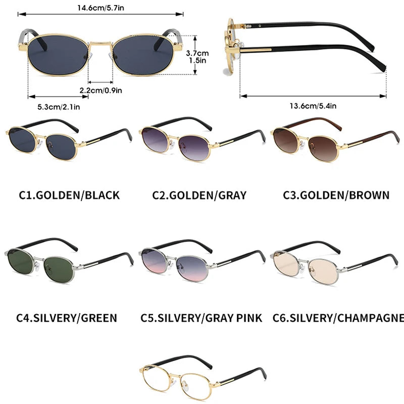 JNPCXI Retro Small Oval Metal Sunglasses Women Shades UV400 Fashion Silver Gradient Men Punk Sun Glasses