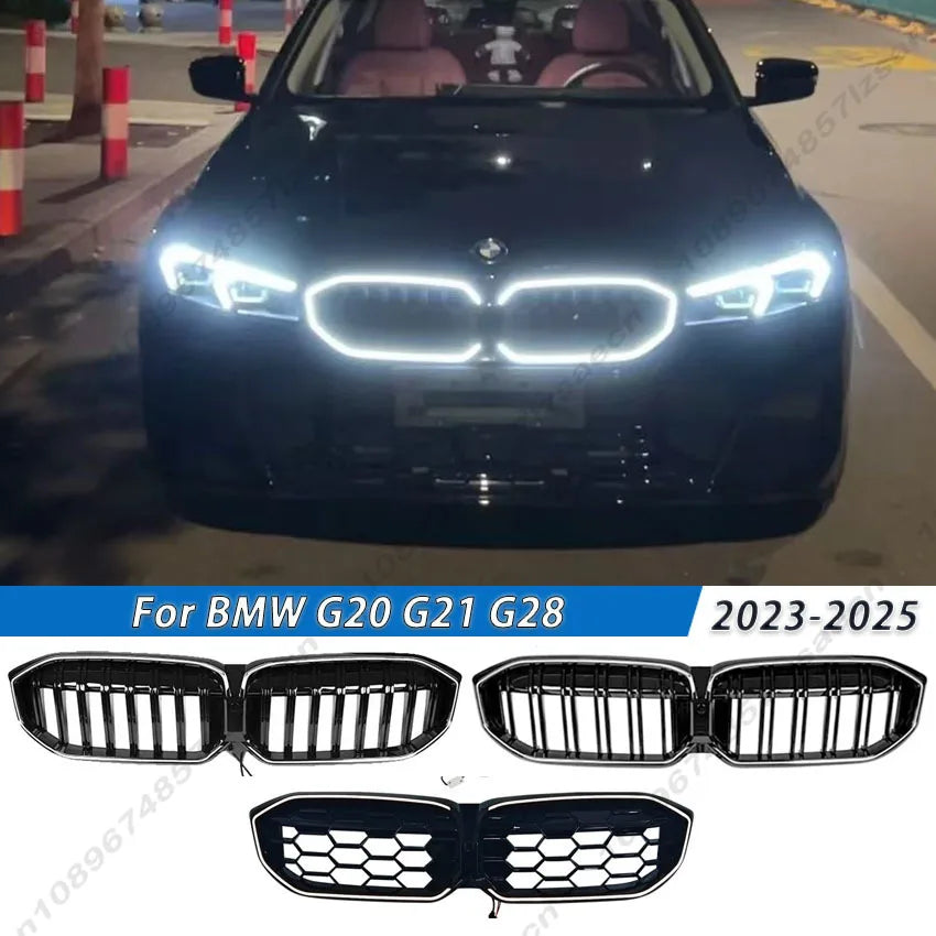 Front Bumper Hood Kidney Grill For BMW G20 G21 G28 325 2022-2025 Racing Grilles Grid With LED Light Single Line Double Line