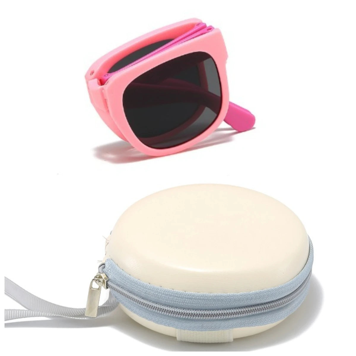2PCS Candy Color  Sunglasses for Kids Folding Large Frame Sunglasses Children's Folding Glasses with Case