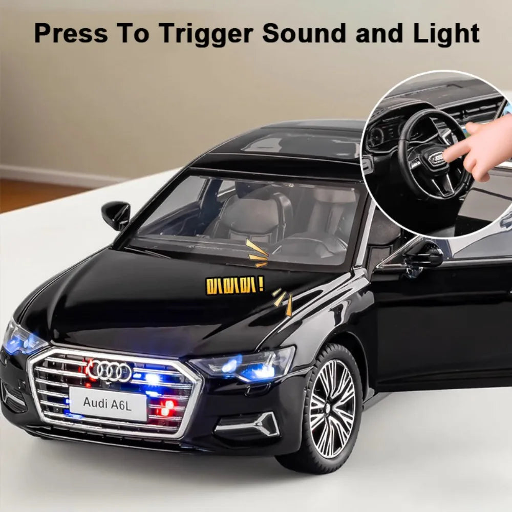 1:24 A6L A6 Miniature Model Toys Alloy Diecast Cars Front Wheel Steering Sound Light Pull Back Doors Opened Vehice for Boys Gift