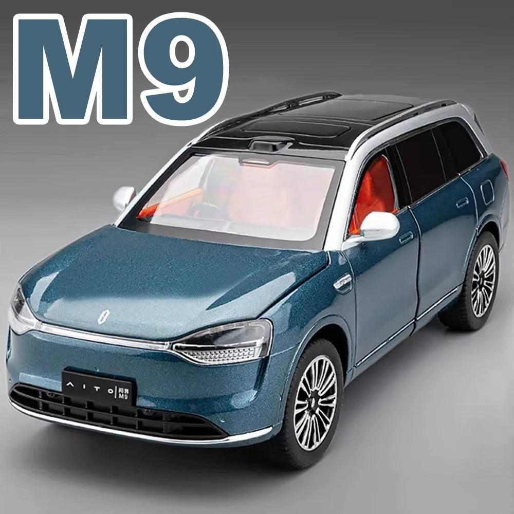 1:24 AITO M9 SUV Model Toys Car Alloy Metal Diecast Sound Light Pull Back 6 Door Opened Rubber Tire Vehicle Collectible Ornament