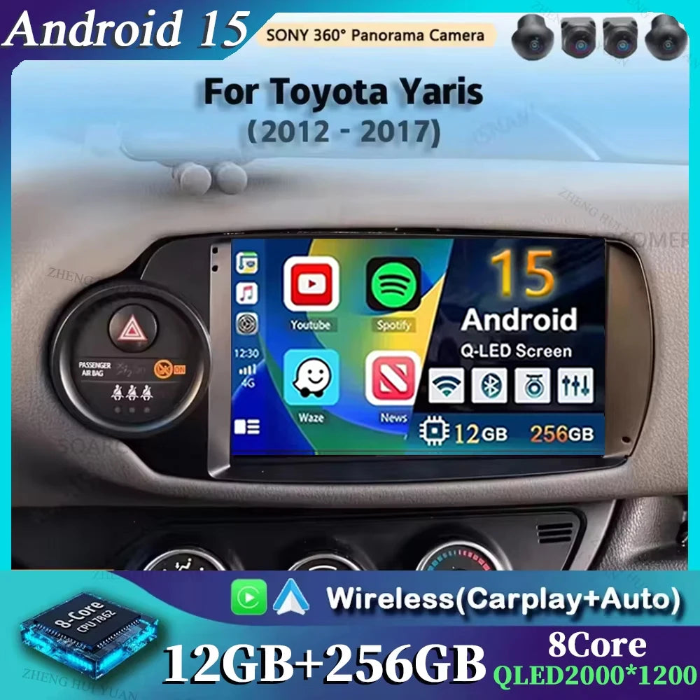 Android 15 For Toyota Yaris 2011 - 2017 Multimedia Player Carplay Auto Car Radio GPS video Qualcomm Snapdragon DSP WiFi+4G DVD
