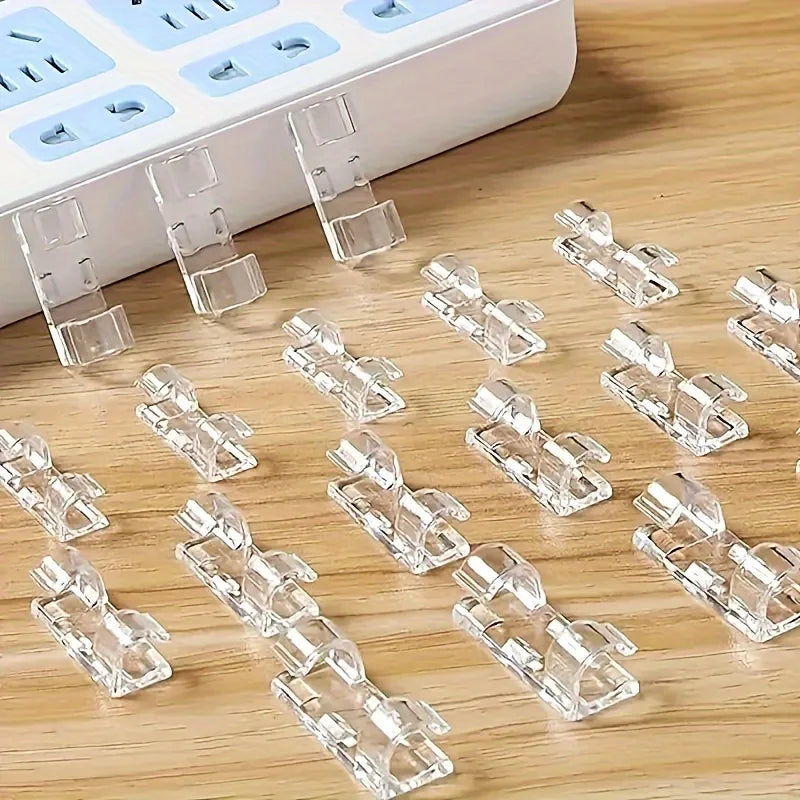 20/60/100 Adhesive Cable Clamps Transparent Wire Brackets Power Line Management, Plastic Cable Tissue Clamps Walls Under Tables
