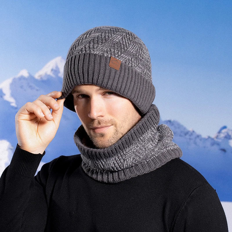 Xinbaoguan 60% acrylic 9610 winter cold resistant and warm knitted hat scarf set with ear protection and plush yarn hat