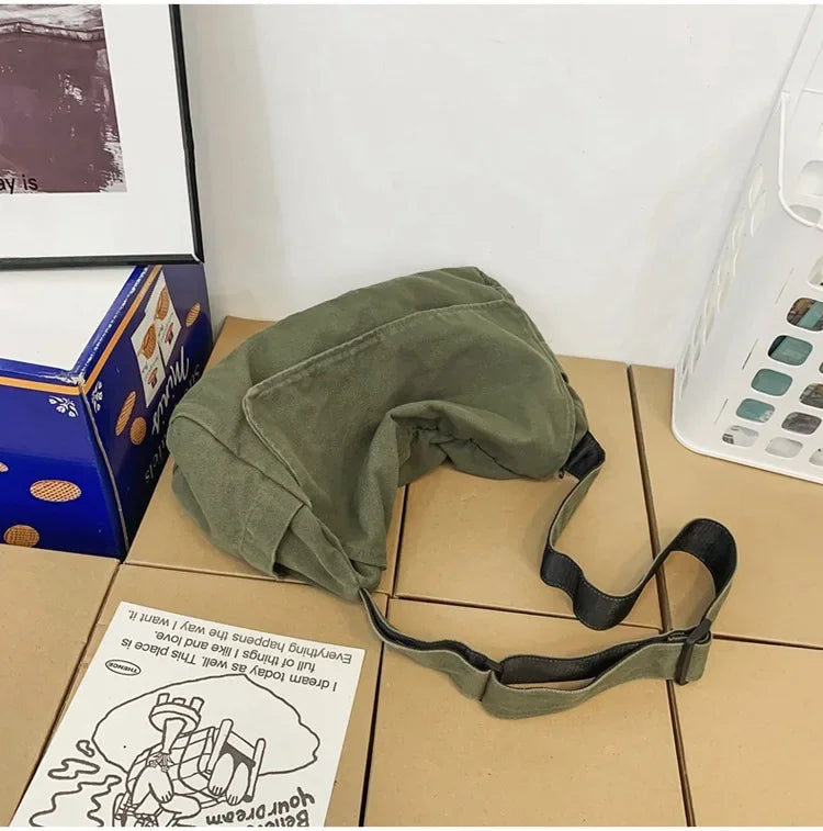 Female Canvas Fabric Hobo Soft Slouchy Shoulder Bag sac Student Leisure Medium Size School Book Laptop Pouch Messenger Side Bag