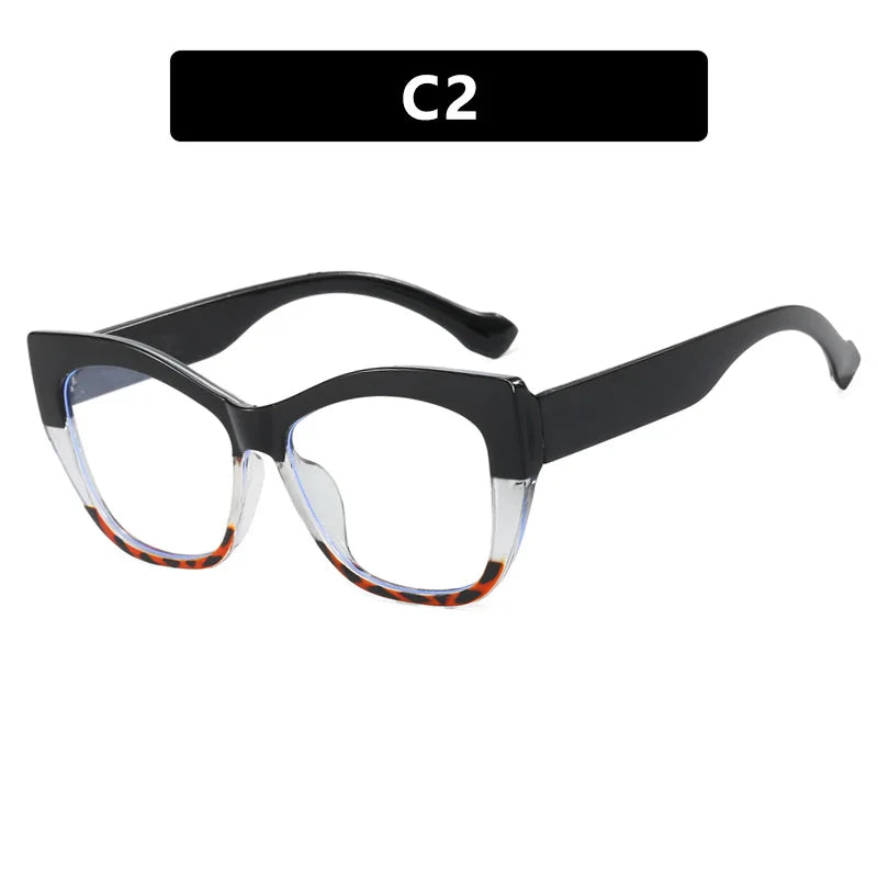 JNPCXI New Fashion Double Color Cat Eye Women Glasses Frame Clear Anti Blue Light Optical Leopard Eyewear
