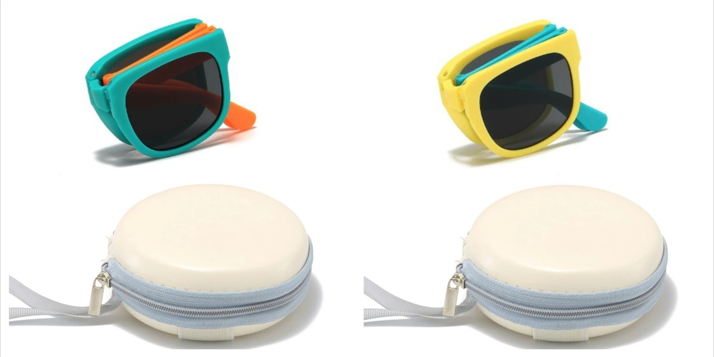 2PCS Candy Color  Sunglasses for Kids Folding Large Frame Sunglasses Children's Folding Glasses with Case