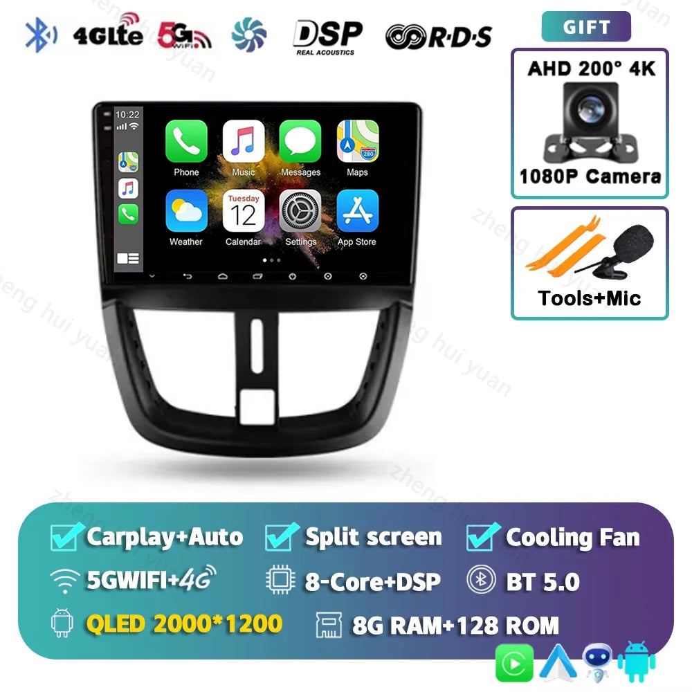 For Peugeot 207 2006 - 2015 Android 15 12+256GB CarPlay Auto Car Radio Multimedia Video Player GPS stereo Head Unit 4G WIFI RDS