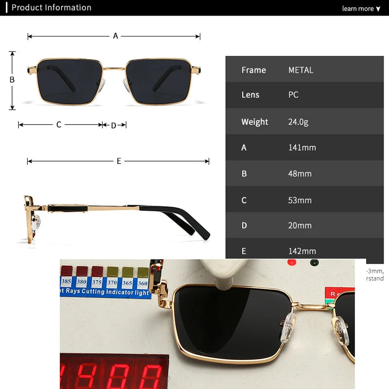 JNPCXI Polarized Rectangle Punk Sunglasses Men Luxury Brand Retro Sun Glasses for Male Steampunk Driving Eyewear UV400