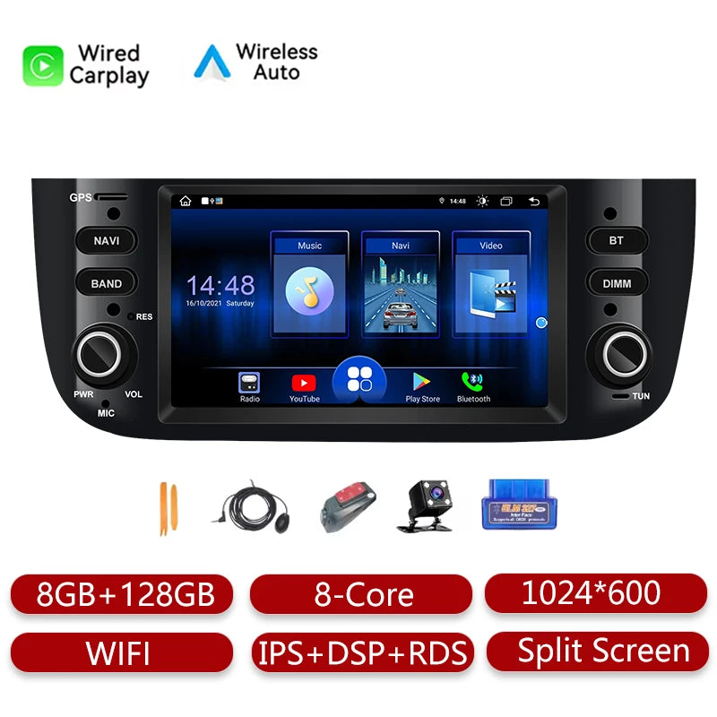AneQu Android Car Radio for Fiat Punto evo 2010-2017 Car Multimedia Player Support Wireless CarPlay 8Core/4G/GPS