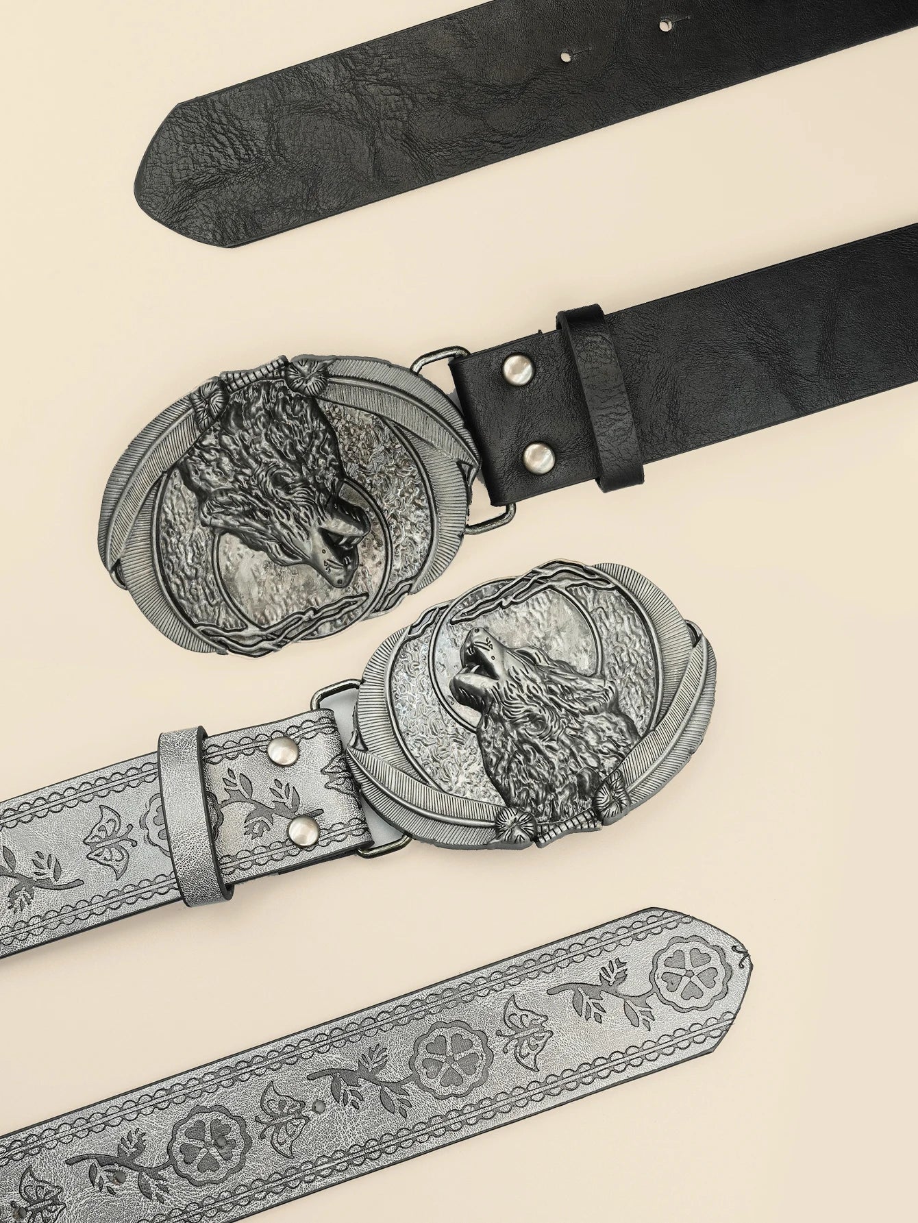 Men Vintage Western Wolf Buckle Streetwear Casual Pu Leather Belt