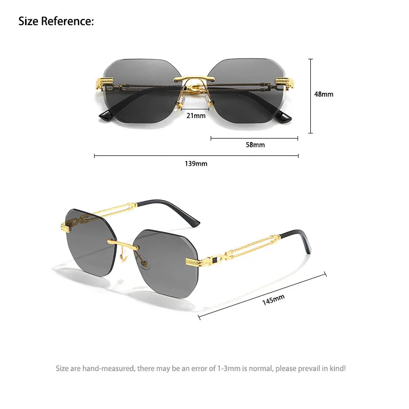 CATERSIDE Pilot Rimless Sunglasses Men Polygonal Metal Frame Women Sun Glasses Beach Shopping Gift Party Eyewear Summer Style