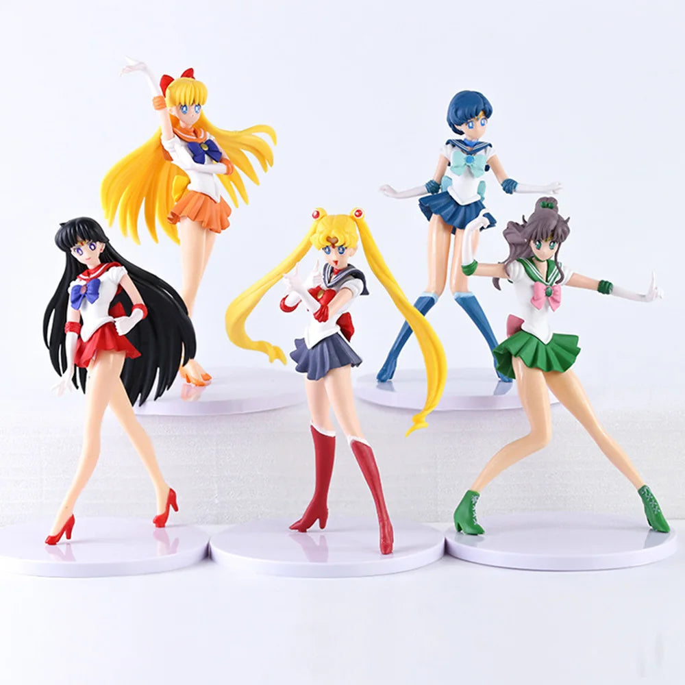 5pcs-Set Sailor Moon Mizuno Ami Tsukino Hino Rei Aino Minako Action Figure Model