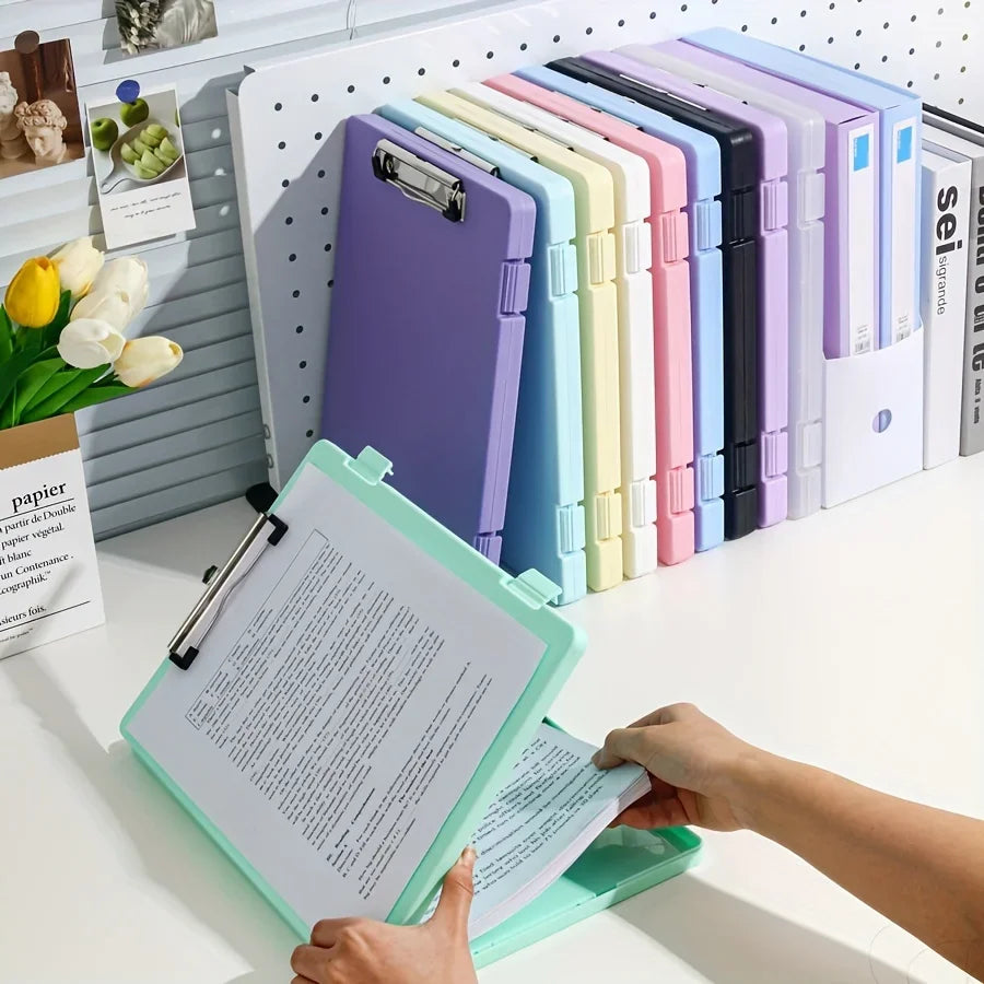 Durable Plastic A4 File Organizer with Clip, Large Capacity, Multi-Functional Document Holder for Students & Office Use
