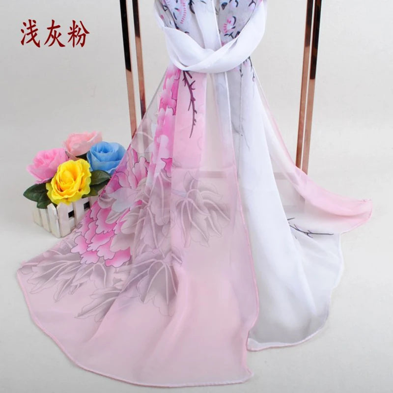 New Peony Flower Women's Printed Chiffon Long Scarves Wholesale Yiwu Autumn and Winter Scarves Small Scarves
