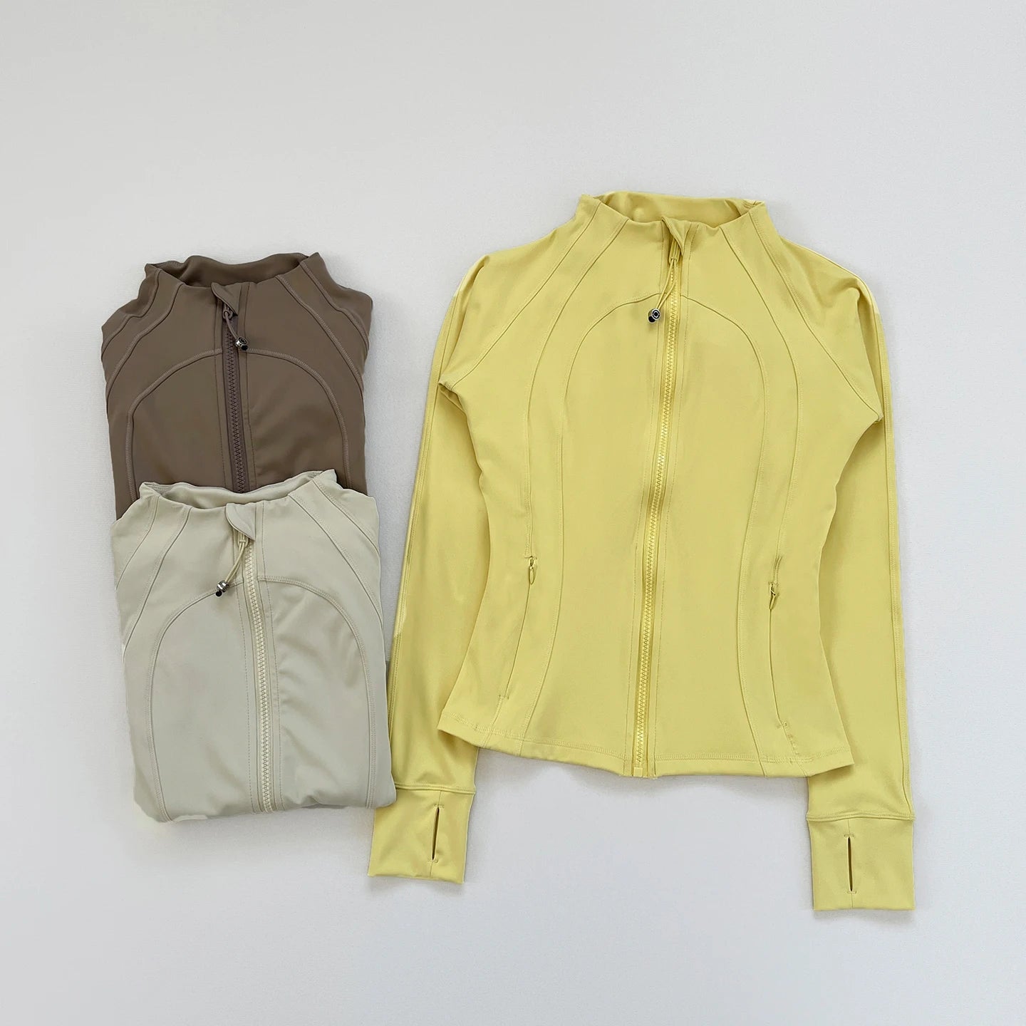 Autumn/Winter Sports Yoga Wear Full-Zip Running Jacket Lightweight Athletic Slim-Fit with Thumb Holes