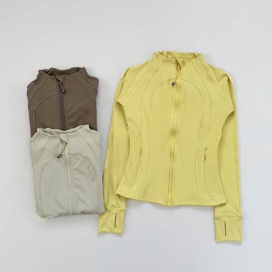 Autumn/Winter Sports Yoga Wear Full-Zip Running Jacket Lightweight Athletic Slim-Fit with Thumb Holes