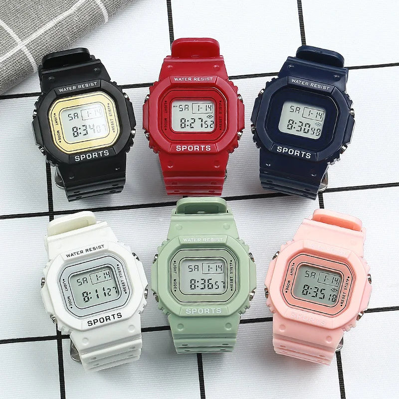 Red Sports Watch, LED Square Digital, Waterproof Rubber Men, Women