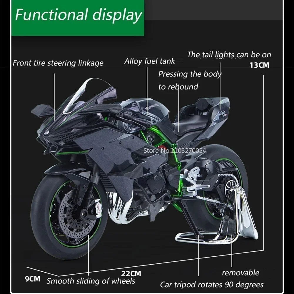 1/9 Kawasaki H2R S1000RR Motorcycle Model Car Toy Alloy Diecast Sound Light Vehicle Collection Decoration For Boys Birthday Gift