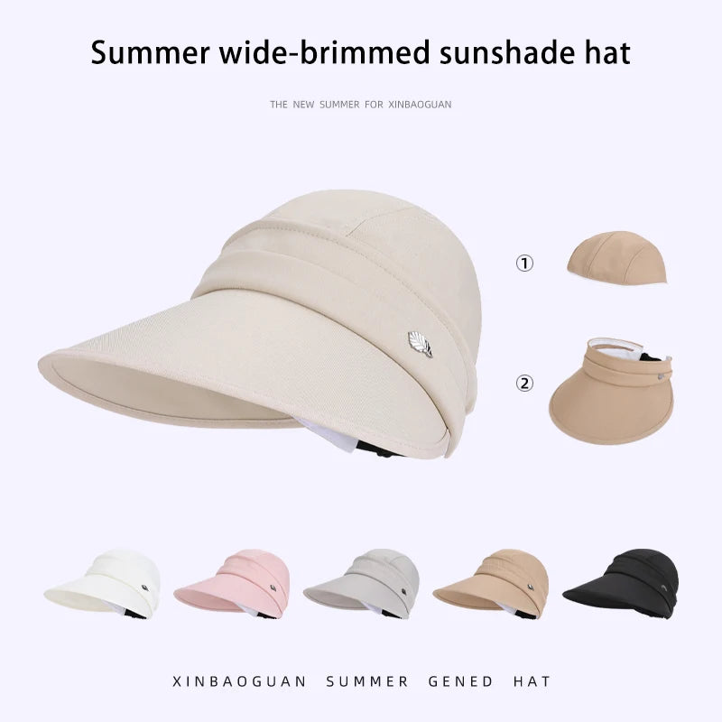 6176-New summer wide-brimmed sun-protective hat withdetachablebrimforeasyremoval. Convenient pop-up hat suitable for outdoor act