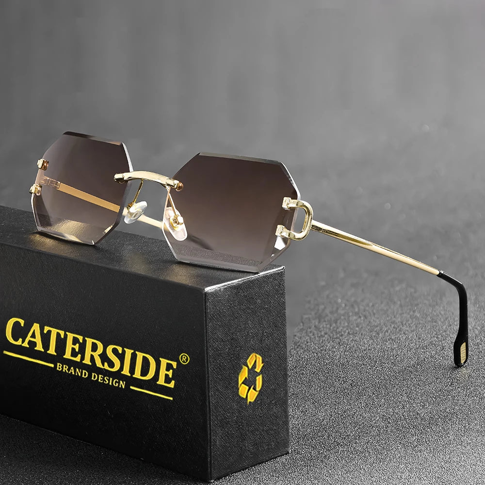 CATERSIDE Rimless Men's Sunglasses Polygon Vintage Frameless Glasses Gradient Lens Women Traveling Party Business Sun Glasses