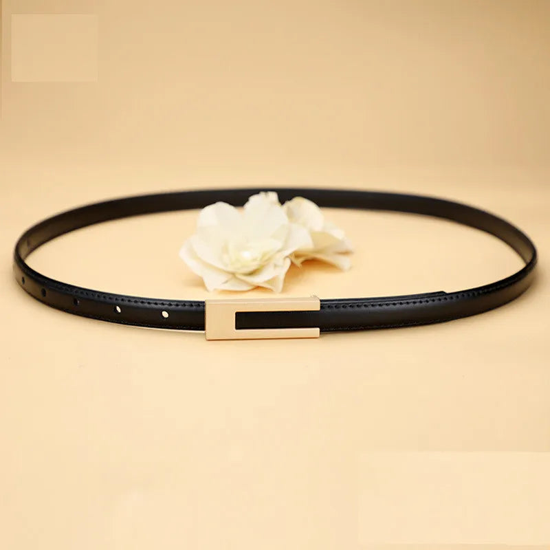 Women’s Korean Fashion PU Leather Thin Waist Belt Adjustable Casual Metal Strap